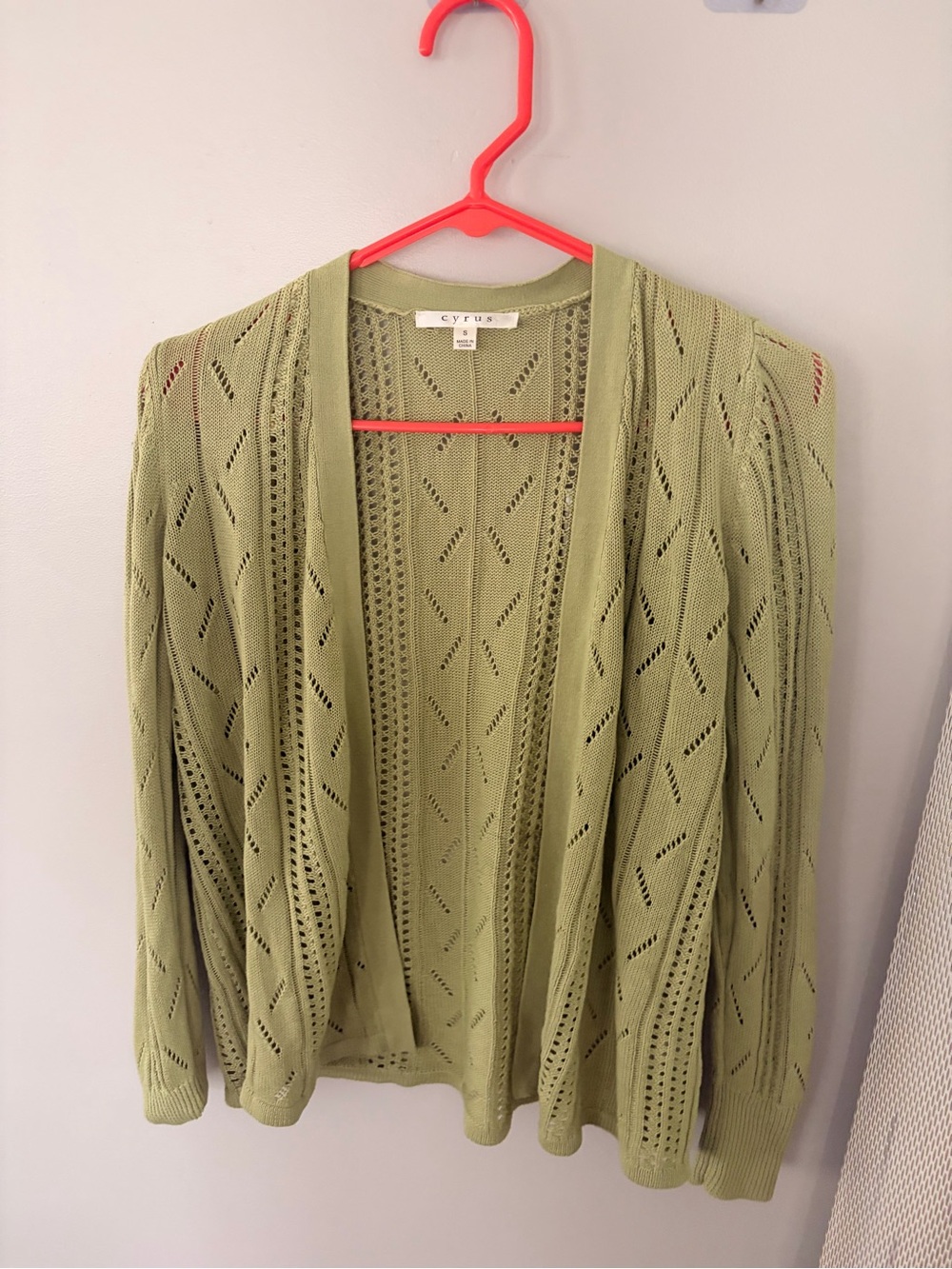 Cyrus Sage Green Openwork Lightweight Cardigan